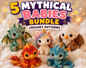 5 Mythical Babies Crochet Patterns Bundle | Dragon, Unicorn, Phoenix, Griffin & Sea Dragon Amigurumi PDF | Cute Fantasy Crochet Plush Patter