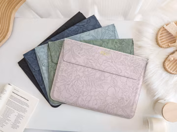 Vintage Flower Personalized Leather Laptop Sleeve For MacBook Air & Pro 13 14 15 16 Inch, Laptop Case With Gold Foil Name, Perfect Gift