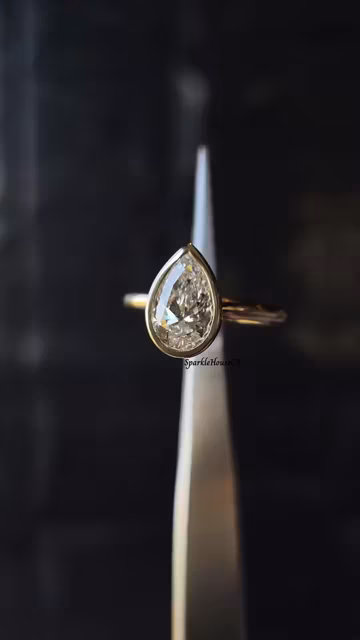 2CT Pear Cut Moissanite Engagement Ring | Bezel Set 14K Solid Gold Hidden Halo | Solitaire Wedding Anniversary Gift for Women