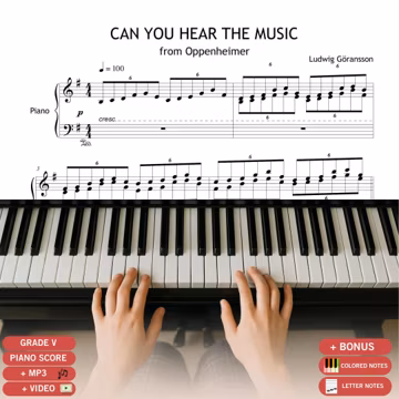 Oppenheimer Can You Hear The Music: Göransson Film Score, Grade 5-6 Piano Sheet Music | Printable PDF, Solo Work, Advanced Level