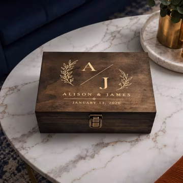 Personalized Engraved Wedding Wood Keepsake Box | Custom Memory Chest Gift for Bride & Groom