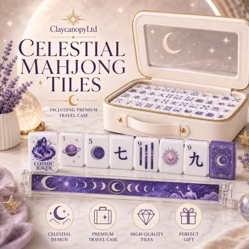 Celestial Moon Astrology Mahjong Tiles 166 Piece Set | 1.4"x1.0"x0.6" American Acrylic Mahjong Tiles | Premium Travel Case