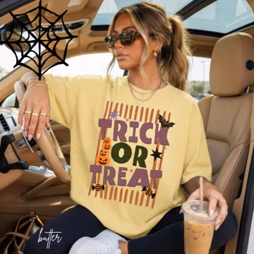 Comfort Colors® Cute Trick or Treat Halloween Shirt, Retro Spooky Season Tee, Fall Halloween Graphic Shirt, October Shirt, Halloween Gift