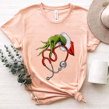 Christmas Nurse Shirt, Funny Medical Stethoscope Tee, Grinch Hand CNA Holiday Shirt, Hospital Staff Christmas T-Shirt, RN Holiday Shirt