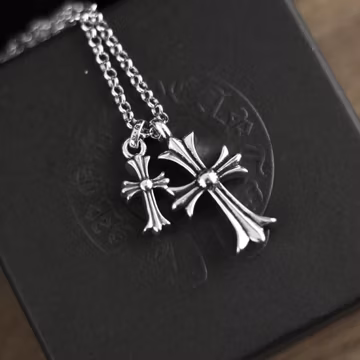 CH In box 925 Silver Vintage classic Double Cross Pendant Necklace Unisex Gothic design jewelry punk birthday party Gift 23 In