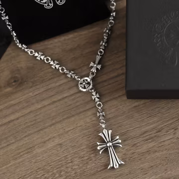 CH In box 925 Silver Vintage classic Cross Pendant Necklace Gothic design Unisex jewelry Cross Flowers chain punk birthday party Gift 23 In