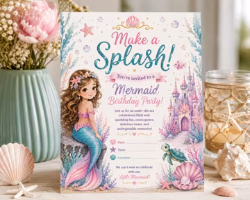 Personalized Mermaid Birthday Invitation | Under the Sea Party Invite | Custom Birthday Invitation | Printable Invitation | Digital Download