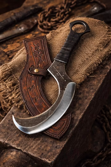 Handmade Carbon Steel Karambit Knife – 14” Forged Blade with Leather Sheath – Viking Curved Knife