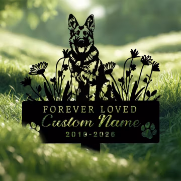 German Shepherd Memorial Garden Stake, Personalized Dog Grave Marker with Name & Dates, Forever Loved Pet Loss Tribute, German Shepherd Gift