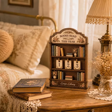 Retro Wooden Book Tracker – Books Read This Year, Bookshelf Decor