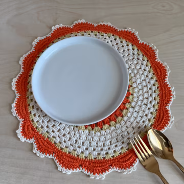 Crochet Placemat Set: Boho Cotton Table Decor with Coaster & Cutlery Holder (Set of 4)
