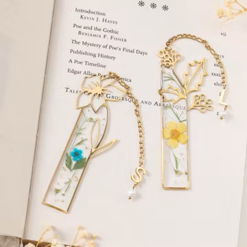 Custom Initial Birth Month Flower Bookmark, Dried Flower Resin Art, Book Lover Gift,Back-to-school