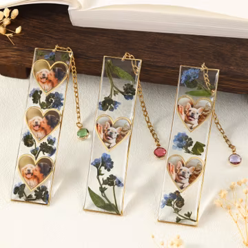 Custom Pet Memorial Bookmark, Personalized Photo Bookmark with Birthstone, Real Pressed Flower Keepsake, Pet Remembrance Gift