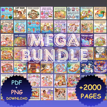 Cozy Coloring Book Bundle Over 2000 Printable Coloring Pages Adult Coloring Pages in PDF & PNG Instant Digital Download Cocowyo