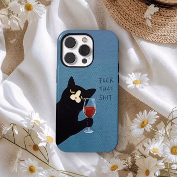 Cat Humor Phone Case: Funny Cat & Wine Design, Black Cat Phone Case Funny cats Cover, iPhone 17 16 15 14 13 12 11Pro Max, Samsung S25 S24