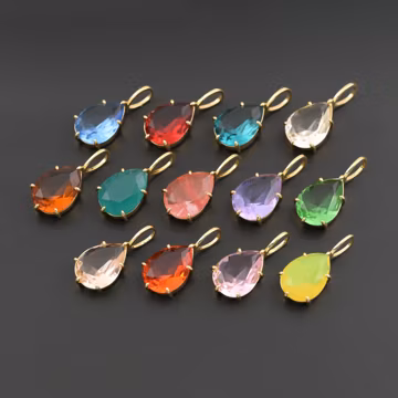 Sparkling Teardrop Pendant with 18K Gold Filled Setting and Colorful Crystal Stones for Necklace Jewelry Designs 12.5x27mm