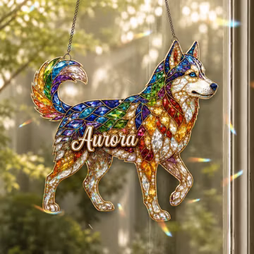 Personalized Husky Acrylic Suncatcher, Custom Name Dog Lover Gift