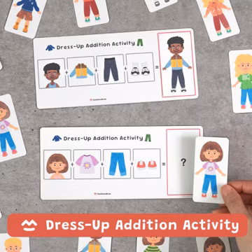 Dress-Up Addition Activity, Kindergarten Learning, Preschool Math Matching Game, Logic Puzzle