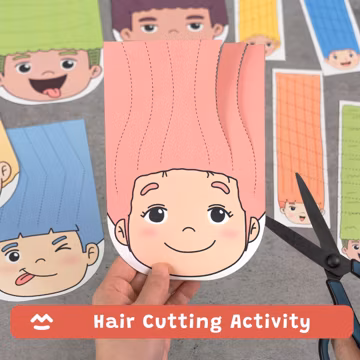 Hair Cutting Activity Printable, Scissor Skills Practice, Fine Motor Skills Worksheet, Preschool