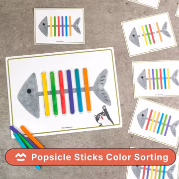 Popsicle Sticks Color Sorting Activity Cards - Fine Motor Skills, Preschool & Pre-K, Toddler Activity, Montessori
