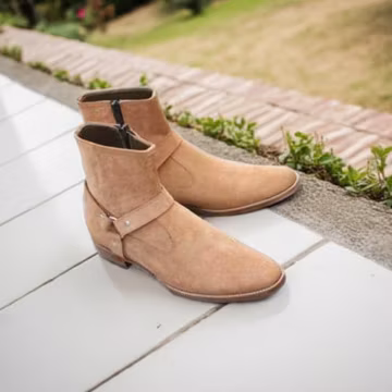 Tan Suede Western Cowboy Boots: Brown High Heel Ankle Leather Boots