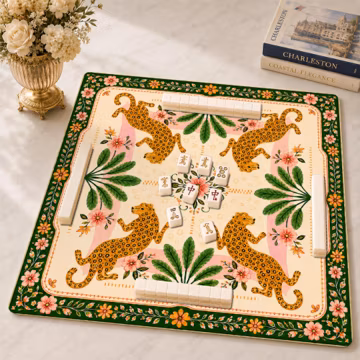 Tropical Leopard Mahjong Mat, Chinoiserie Mahjong Game Accessory, Grandmillennial Neoprene Table Protection Cover, SHIPS ROLLED