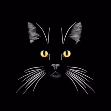 Mystic Black Cat Face Machine Embroidery Design - Minimalistic Line Kitty Kitten Puss Kit For Cats Pet Animal Lovers, Yellow Eyes Glance