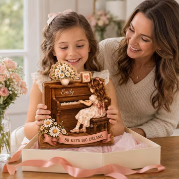 Personalized Piano Girl Wooden Block, Custom Pianist Gift, Piano Recital Keepsake, Music Teacher Gift, Music Room Shelf Decor