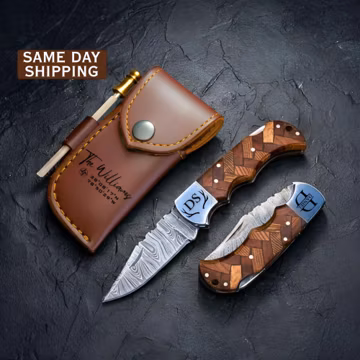 Custom Coordinate Knife, Personalized Handmade Damascus Folding Knife, Gift from Wife, First Date Coordinates, Gift for Boyfriend, Husband