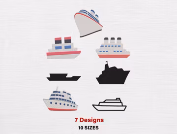 Cruise Ship Embroidery Design Bundle – 7 Nautical Boat Patterns (Digital Download)