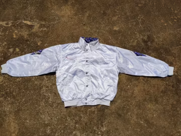 Vintage Converse Satin Bomber Jacket – White with Patterned Collar – Made in Japan – Oversized Fit