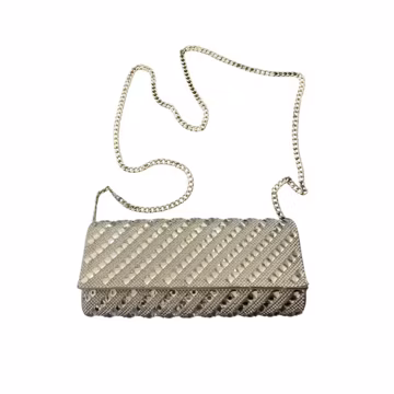 Starlet Chain Strap Bag Silver Rhinestone Faux Pearl Clutch Evening Purse VTG