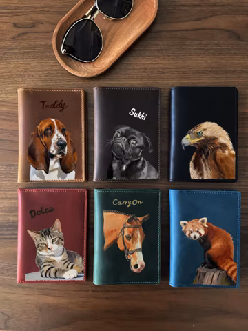 Custom Hand-Painted Pet Portrait Passport Cover, Mini Painting Art, Travel Gifts