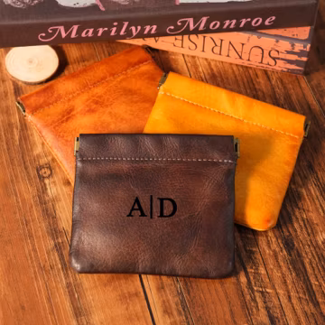 Personalized Leather Coin Pouch, Father's Day Gift, Custom Engraved Squeeze Frame Wallet, Monogram Coin Purse, Unique Gift, Birthday Gift