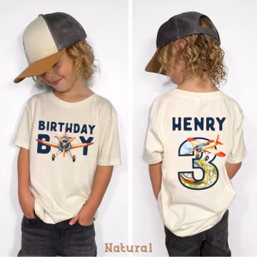 Airplane Birthday Boy Shirt Personalized | Plane Birthday Shirt for Kids | Custom Name Age | Toddler Birthday Tee | Matching Family Shirts