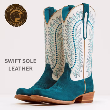Unisex Green Suede Cowboy Boots, Handmade Leather Western Boots, Square Toe Pull On Boots, Vintage Country Riding Boots