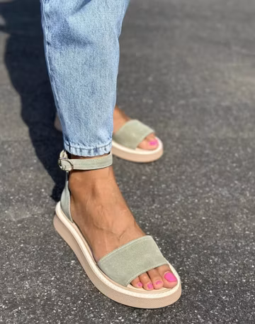Comfortable Leather Suede Summer Sandals | Women's Chunky Sole Casual Shoes | Lightweight Flats | Adjustable Straps