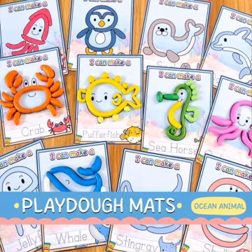Ocean Animal Play Dough Mats for Kids, Sea Creature Fine Motor Activity, Preschool Learning Printable, Under the Sea Sensory Play