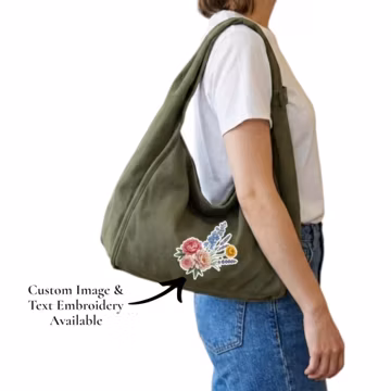 Canvas Hobo Bag - Custom Name or Photo Tote, Oversized Shoulder Bag, Everyday Casual Handbag