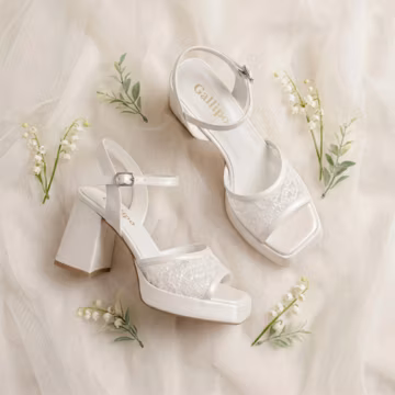 Lace Platform Bridal Shoes, Elegant Ivory Wedding Heels, Block Heel, Ankle Strap