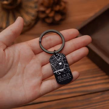 Engraved City Map Keychain, Personalized Location Gift