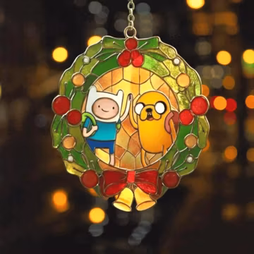 Ad.ve.ntu.re Time Christmas Ornament Fi.n.n Ja.k.e Faux Resin Suncatcher Holiday Decor Cartoon Gift Unique Window Hanging