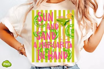 Sun and Sand a Margarita in Hand Striped PNG, Summer PNG, Grandmillennial Aesthetic PNG, Trendy Summer Shirt Design, Striped Summer Png,