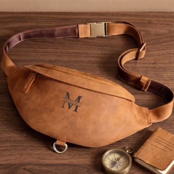 Personalized Crazy Horse Leather Fanny Pack, Custom Initials Mens Sling Belt Bag Vintage Distressed Crossbody Bag, Gift for Him
