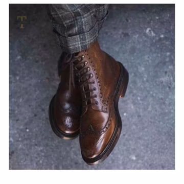 New Handmade Wingtip Brown Leather Ankle Derby Boots, Office wear Boot For Men