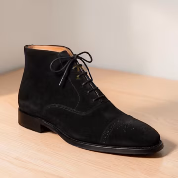 Handmade Pure Black Suede Chukka Boot, Modern Oxford Brogue Ankle Boots