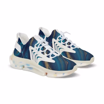 Blue Teal Agate Wave Men's Mesh Sneakers | Marble Swirl Athletic Shoes
