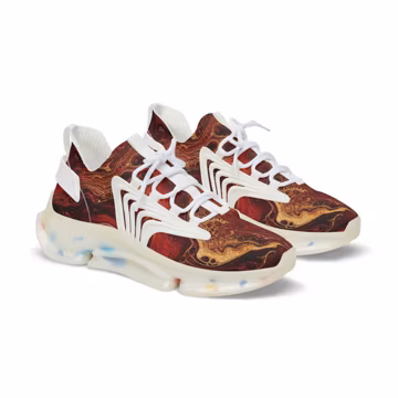 Marbled Red Swirl Men's Mesh Sneakers | Abstract Fluid Art Athletic Shoes