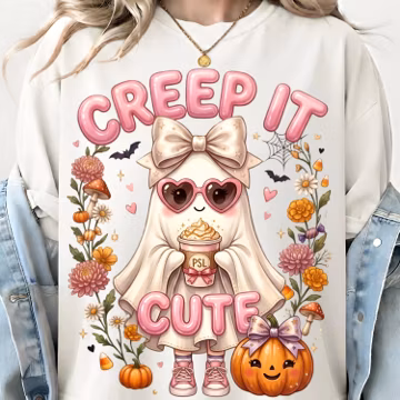 Kawaii Ghost Pumpkin PNG | Halloween Fall Embroidery Patch Design (Digital Download)