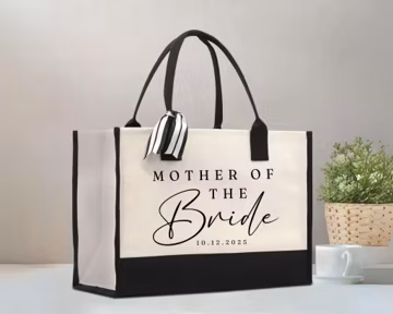 Mother of the Bride Tote: Personalized Wedding Gift (Cotton Canvas with Ribbon)